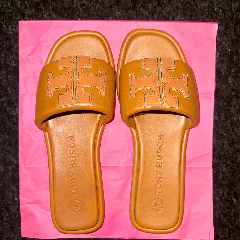Tory Burch Double T Logo Leather Sandals